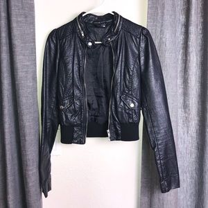 H&M black faux leather bomber jacket, size 4
